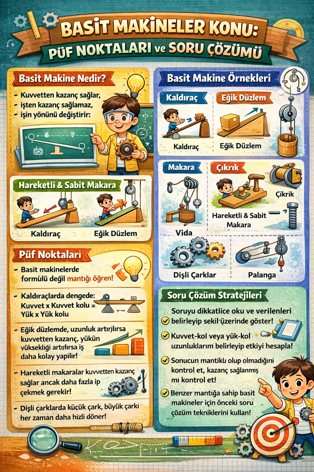 BASİT MAKİNELER KONU PÜF NOKTALARI VE SORU ÇÖZÜMÜ